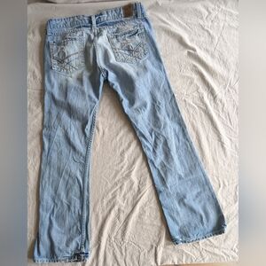 BKE Women's Bootcut Leg Jeans in Light Blue Stella Distressed